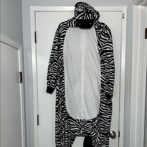 Zebra Hooded Onesie Pockets Adult Oversized One Size Fits Most  Costume Cosplay